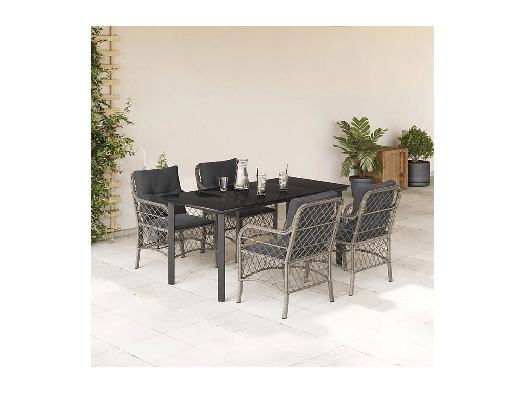 5 peças conjunto de jantar p/ jardim c/ almofadões cinzento claro