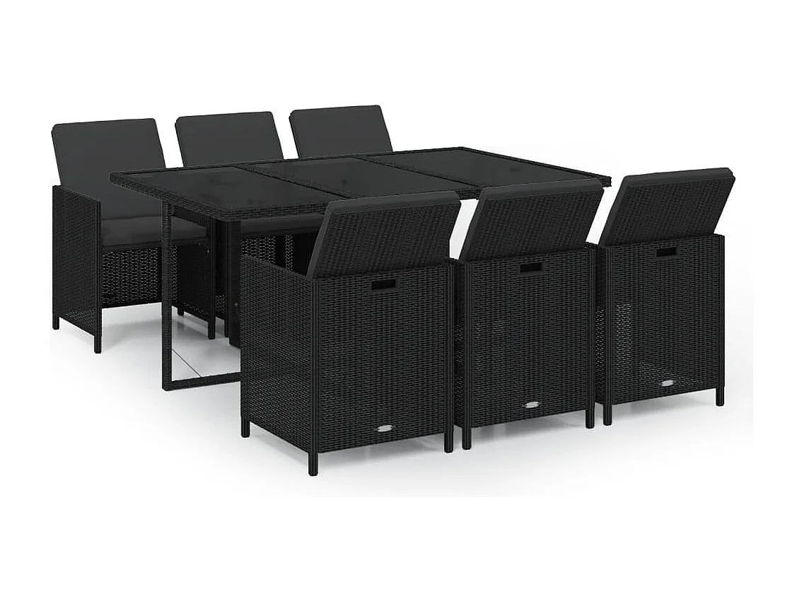 Juego comedor jardín 7 piezas con cojines ratán sintético negro