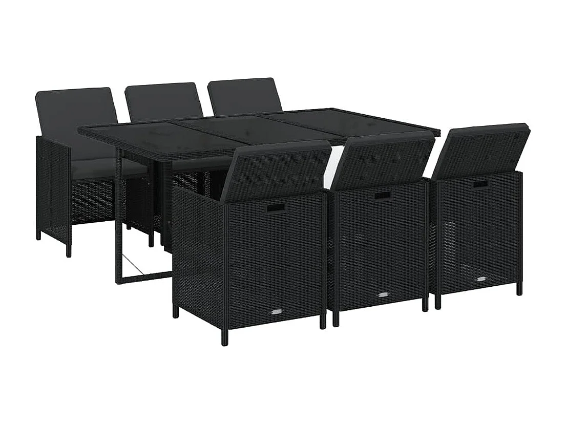 Juego comedor jardín 7 piezas con cojines ratán sintético negro
