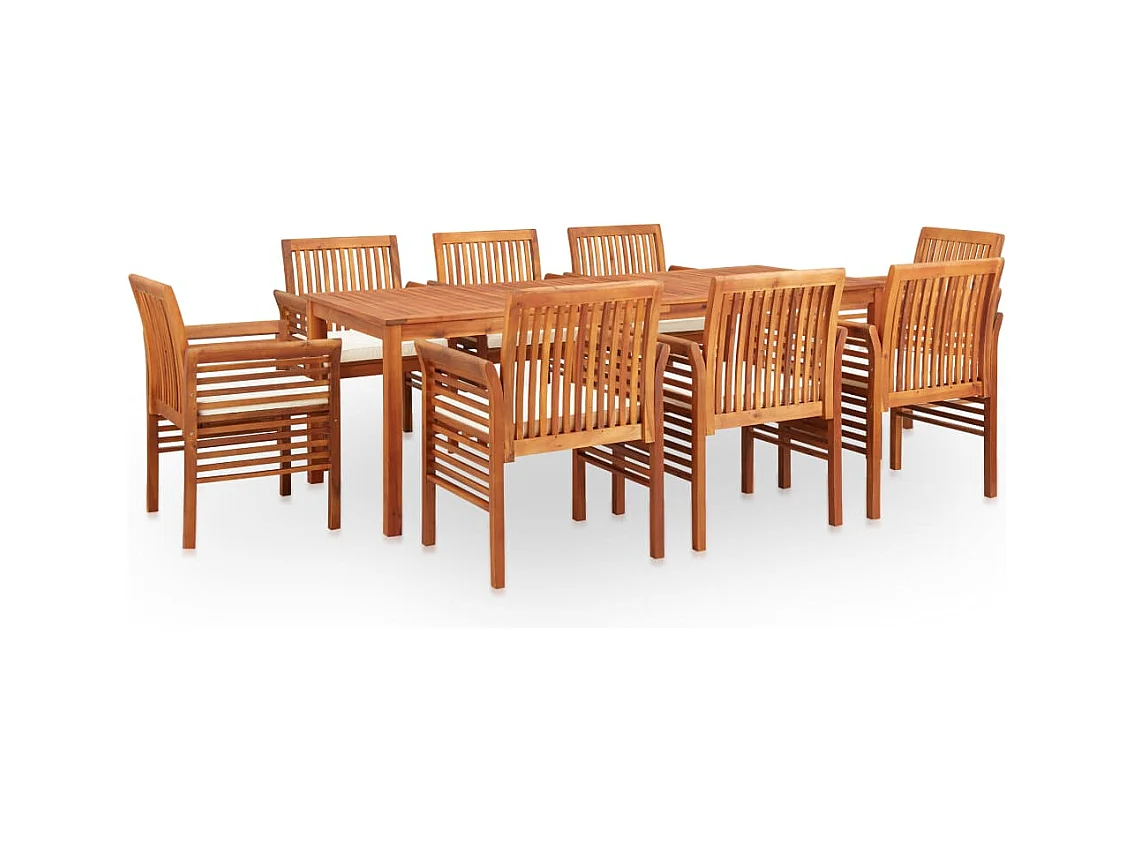 Mobilier à dîner d'extérieur 9 pièces et coussins Acacia solide