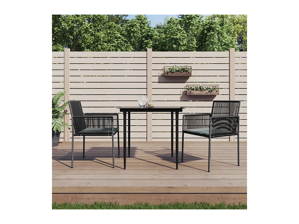 Set comedor jardín 3 piezas y cojines acero ratán sintético negro