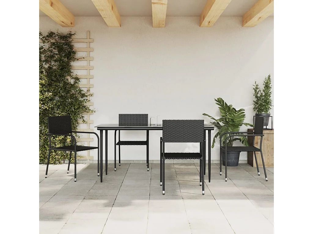 5 peças conjunto de jantar p/ jardim vime PE preto