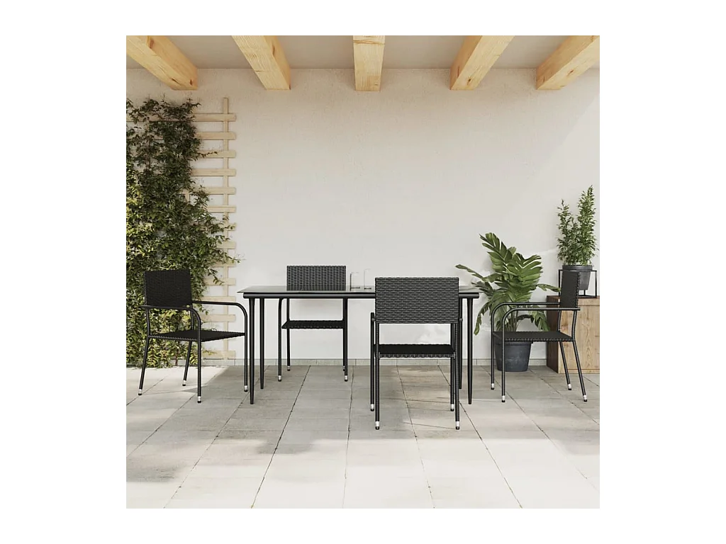 Mobilier à dîner de jardin 5 pièces Noir Résine tressée