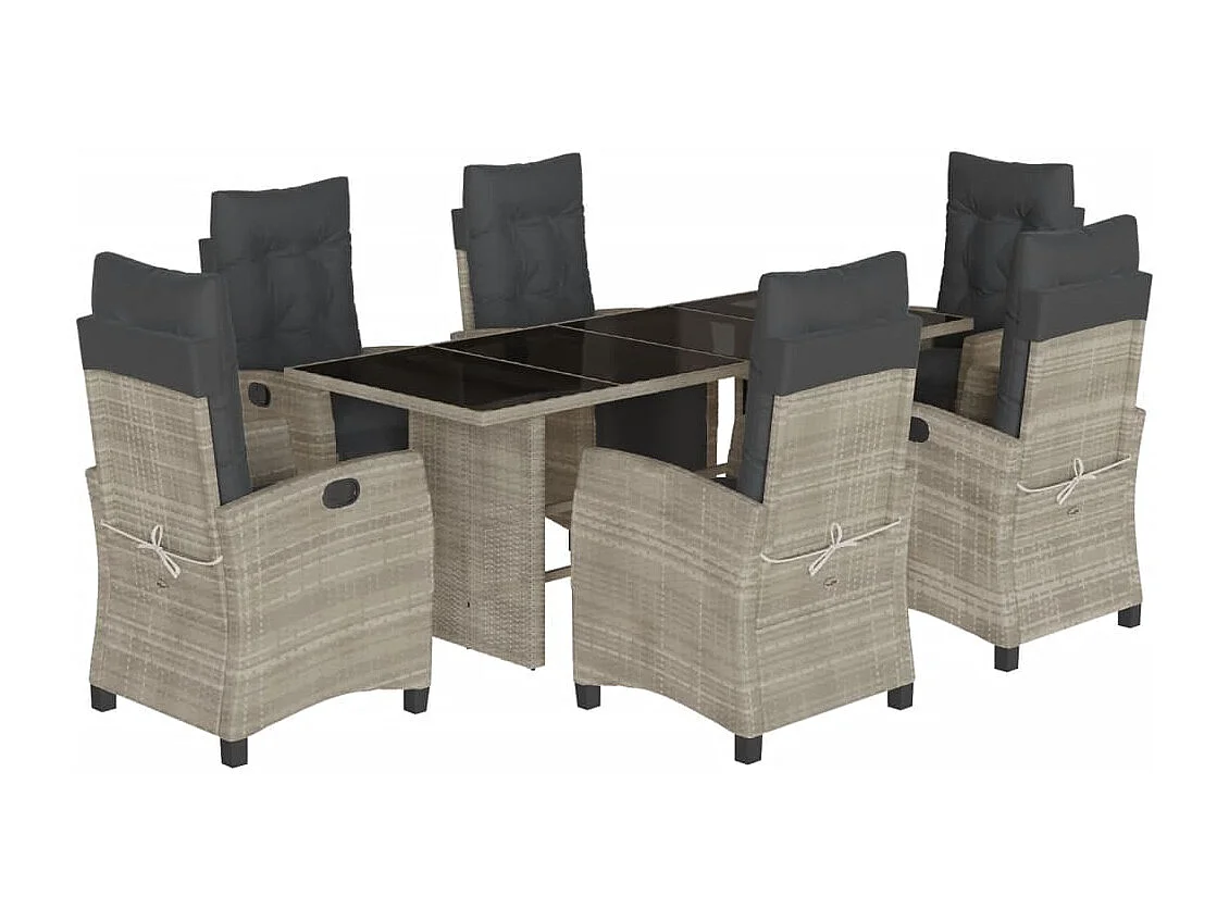 Set comedor jardín 7 piezas y cojines ratán sintético gris claro