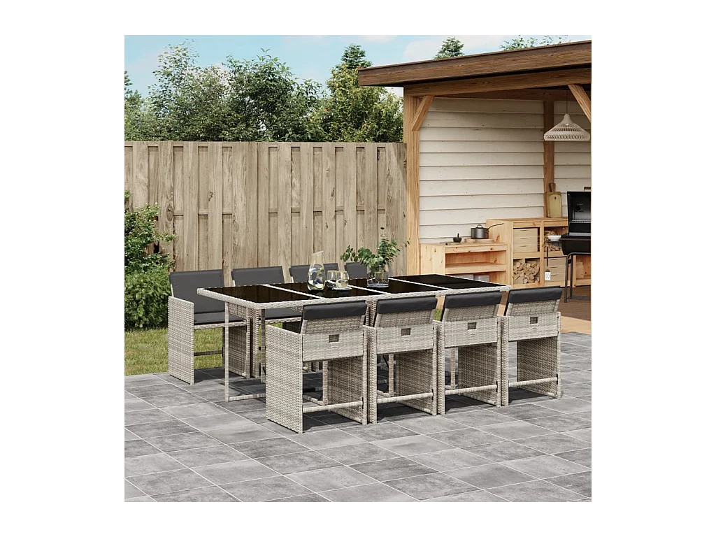 9-delige Tuinset met kussens poly rattan lichtgrijs