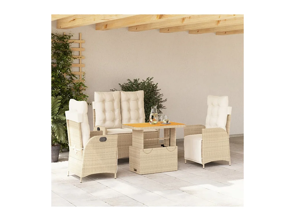 Ensemble à manger de jardin coussins 4 pièces beige résine tressée