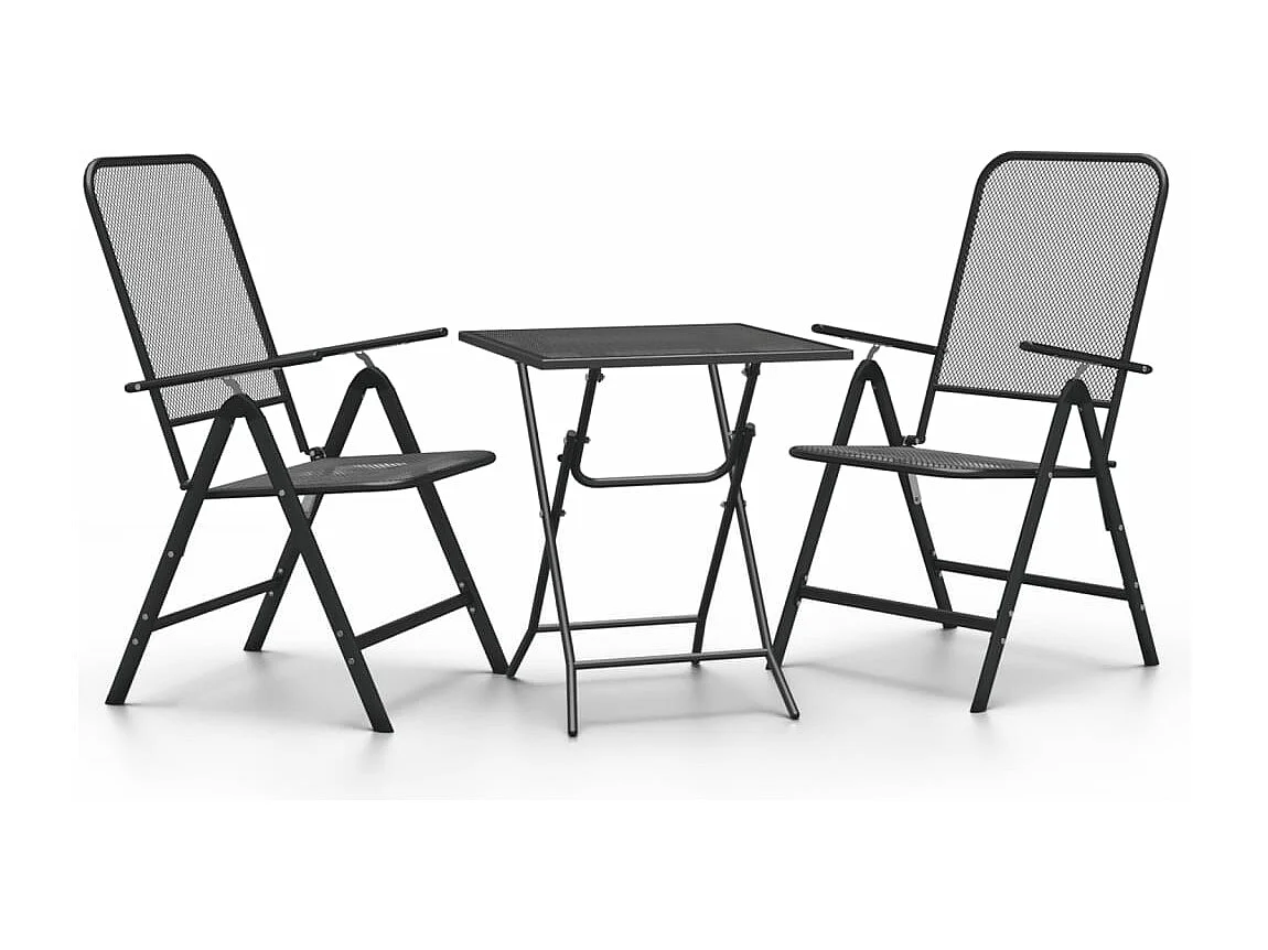 Set de comedor de jardín 3 piezas malla metal expandido antracita