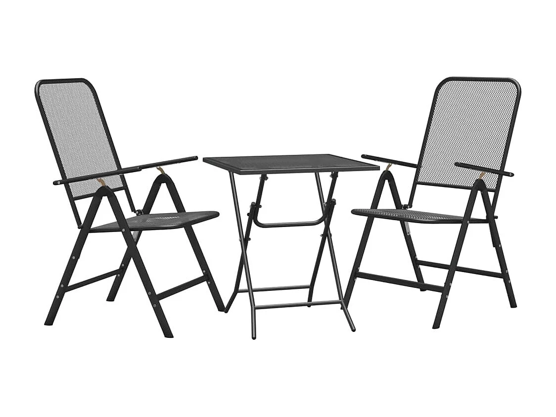 Set de comedor de jardín 3 piezas malla metal expandido antracita