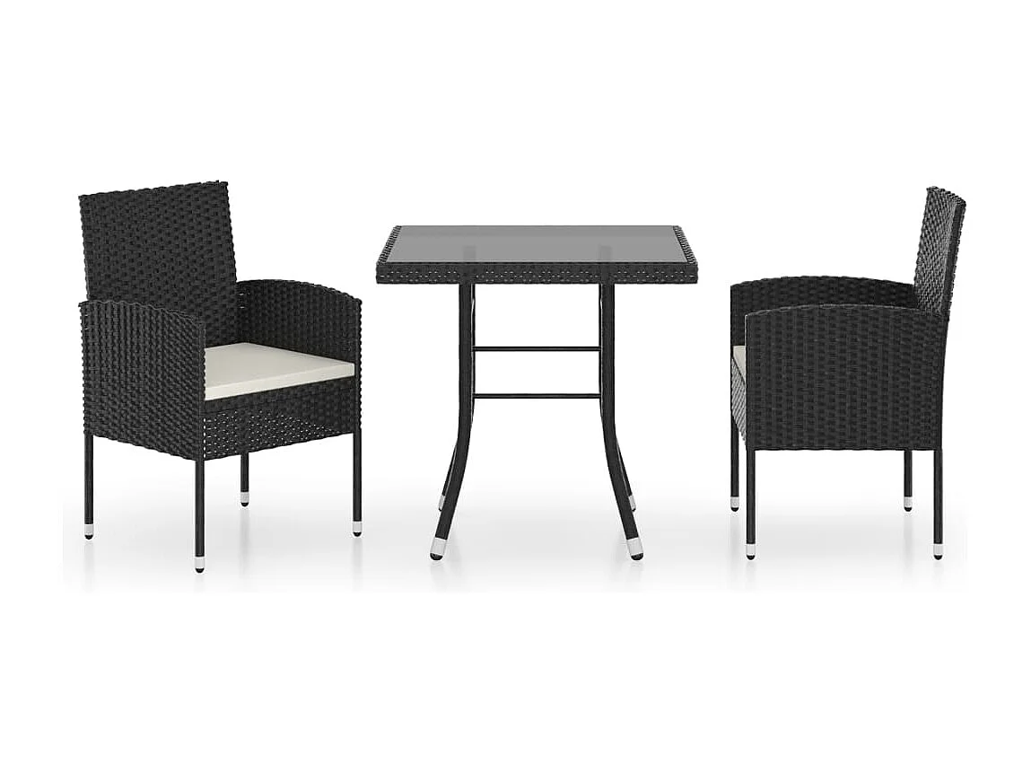 Juego de comedor para jardín 3 piezas ratán sintético negro