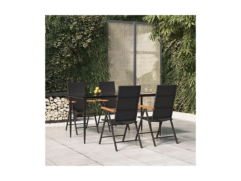 Juego comedor de jardín 5 piezas ratán sintético negro y marrón