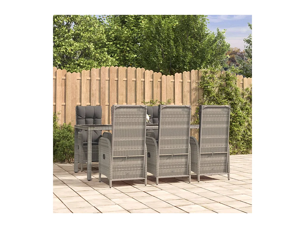 Set comedor jardín 7 piezas y cojines ratán sintético gris