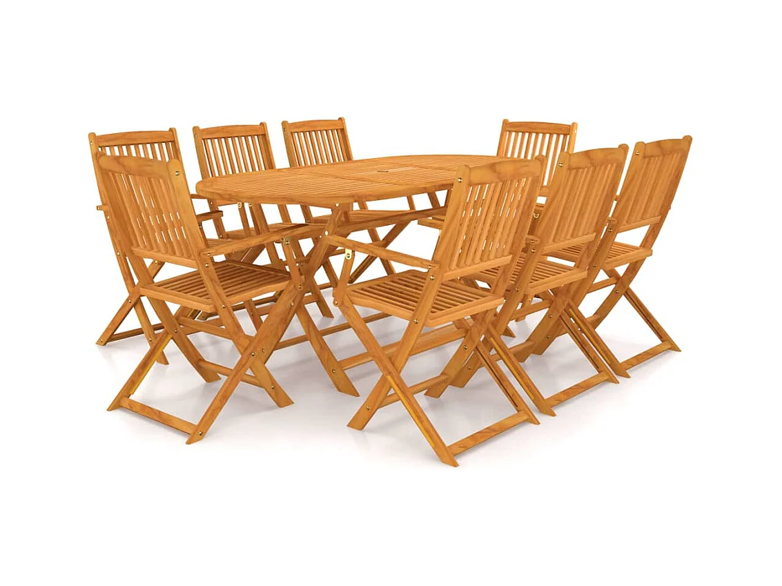 Mobilier à dîner pliable de jardin 9 pièces Bois d'acacia solide