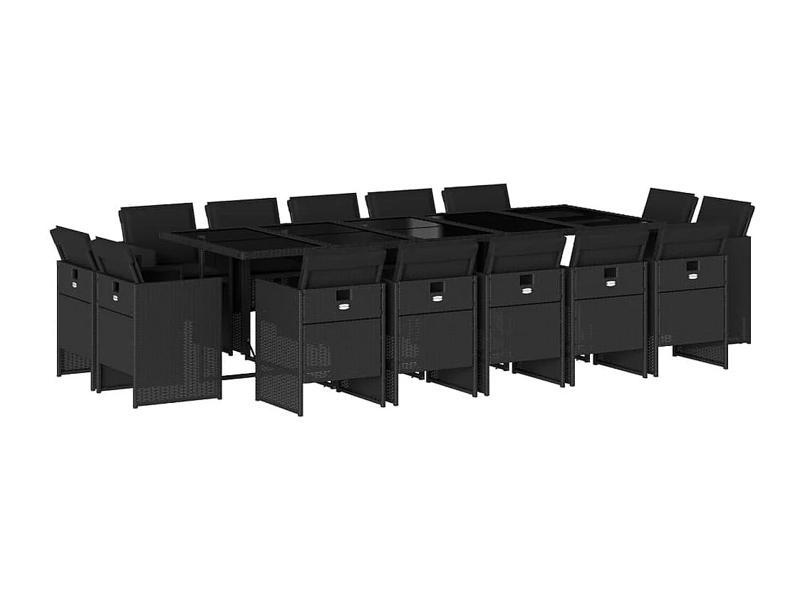 Set comedor de jardín con cojines 15 piezas ratán sintético negro