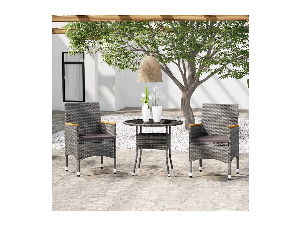 Mobilier à dîner de jardin 3 pièces Résine tressée Gris
