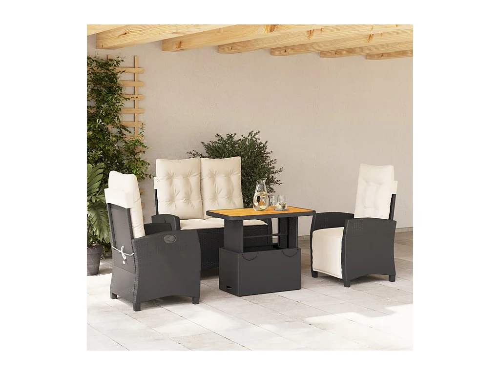 Ensemble à manger de jardin 4 pièces avec coussins noir