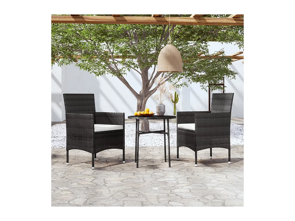 Mobilier à dîner de jardin 3 pièces Résine tressée Noir