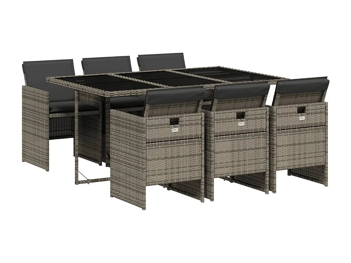 Ensemble à manger de jardin et coussins 7 pièces gris rotin