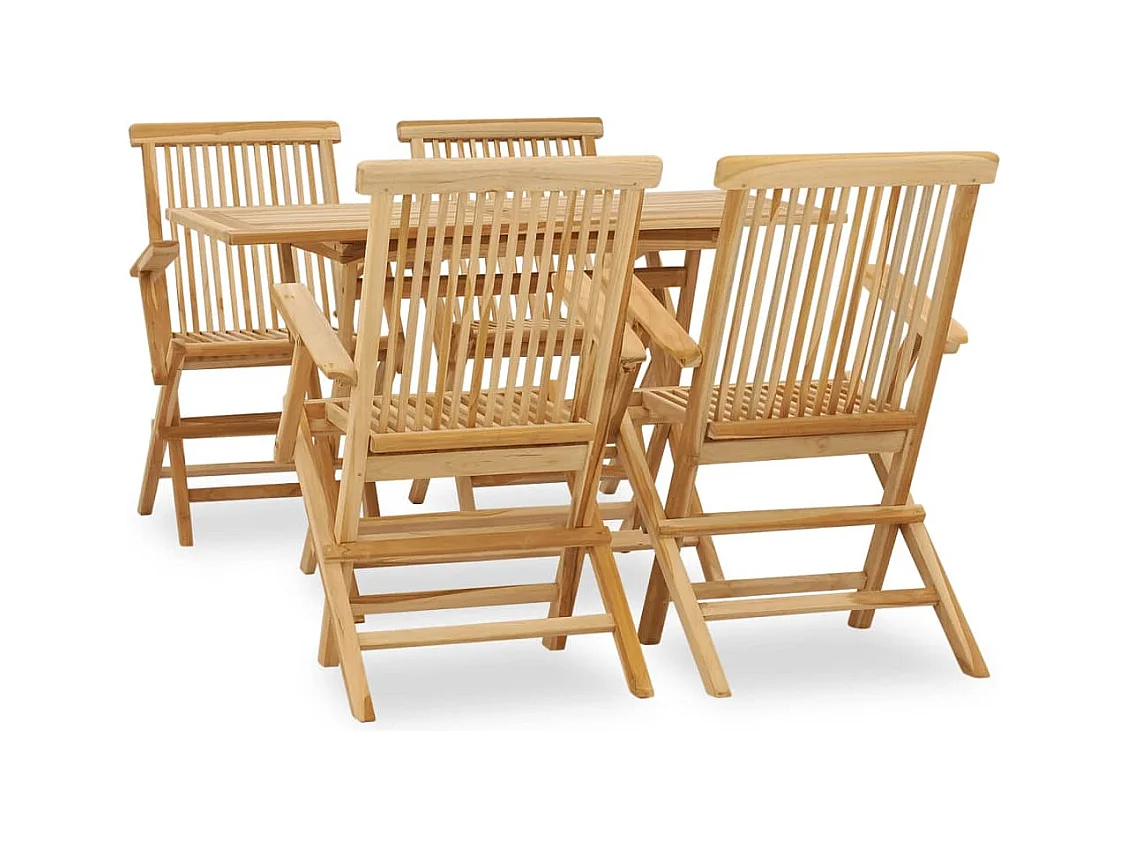 Mobilier à dîner d'extérieur 5 pièces Bois de teck massif
