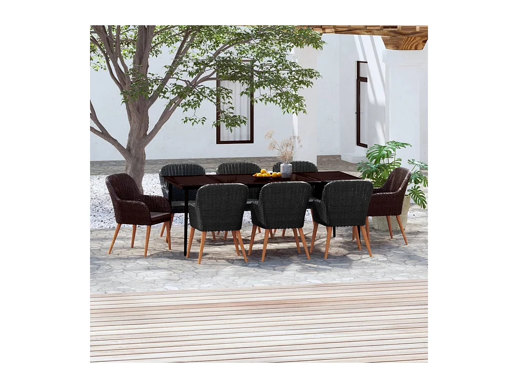 Ensemble de salle à manger de jardin avec coussins 9 pièces Noir