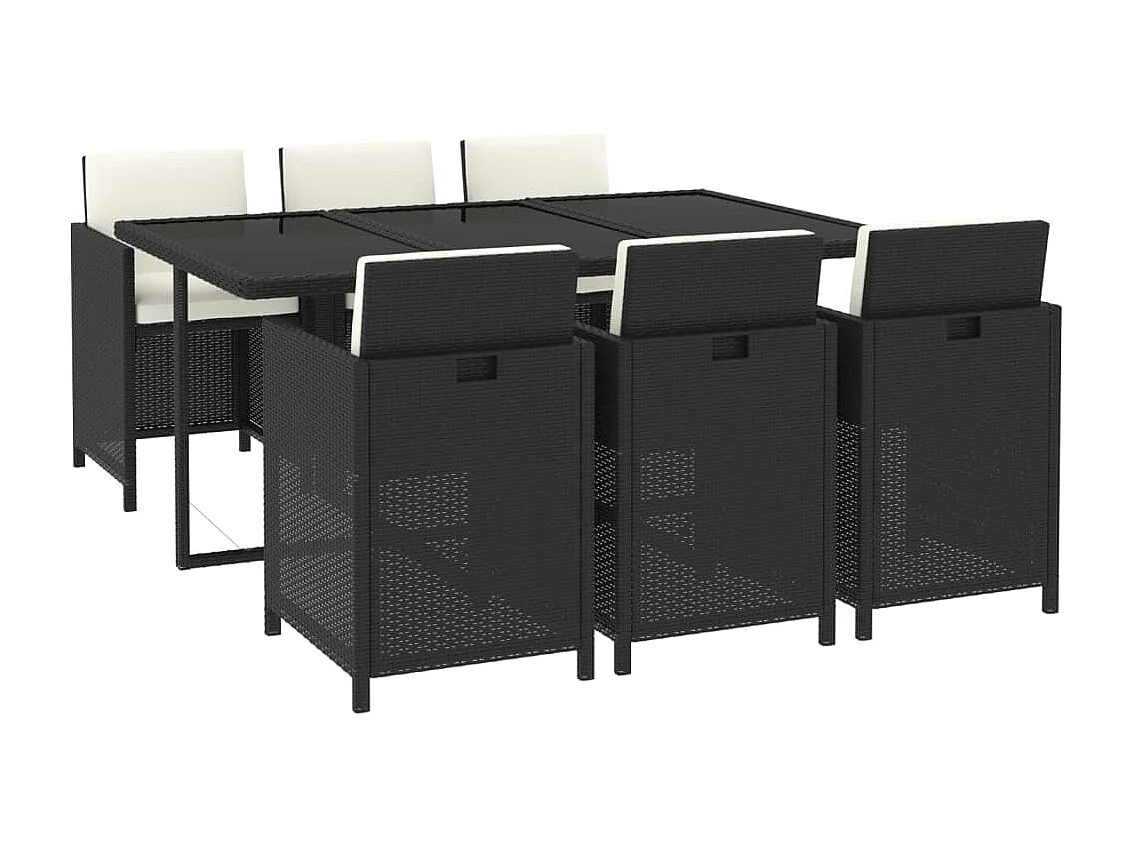 Mobilier à dîner de jardin et coussins 7 pièces Résine tressée Noir
