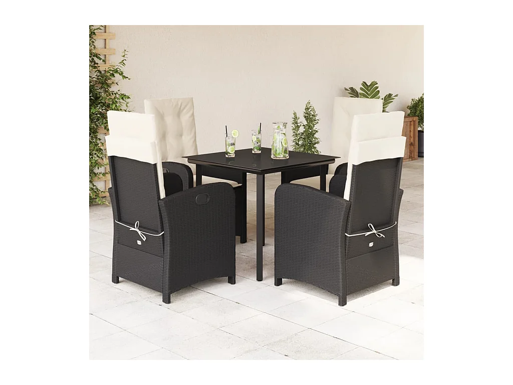 Set de muebles jardín 5 piezas con cojines ratán sintético negro