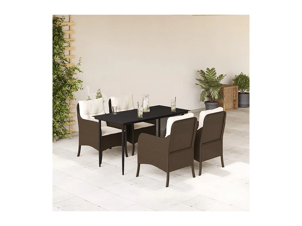 5-delige Tuinset met kussens poly rattan bruin