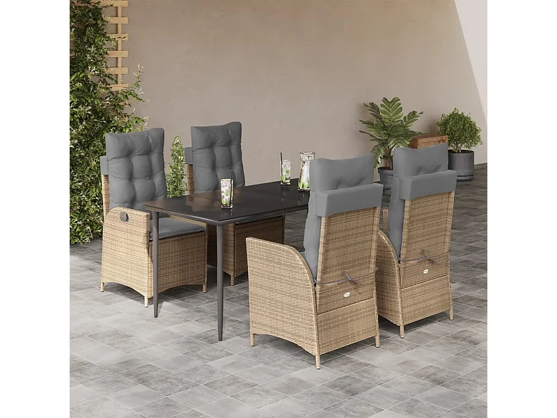 Set comedor de jardín 5 piezas con cojines ratán sintético beige
