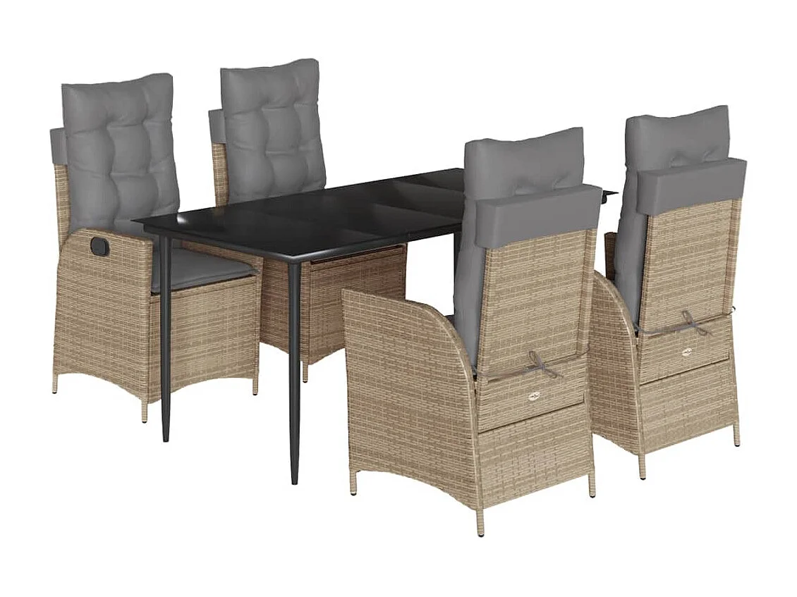 Set comedor de jardín 5 piezas con cojines ratán sintético beige