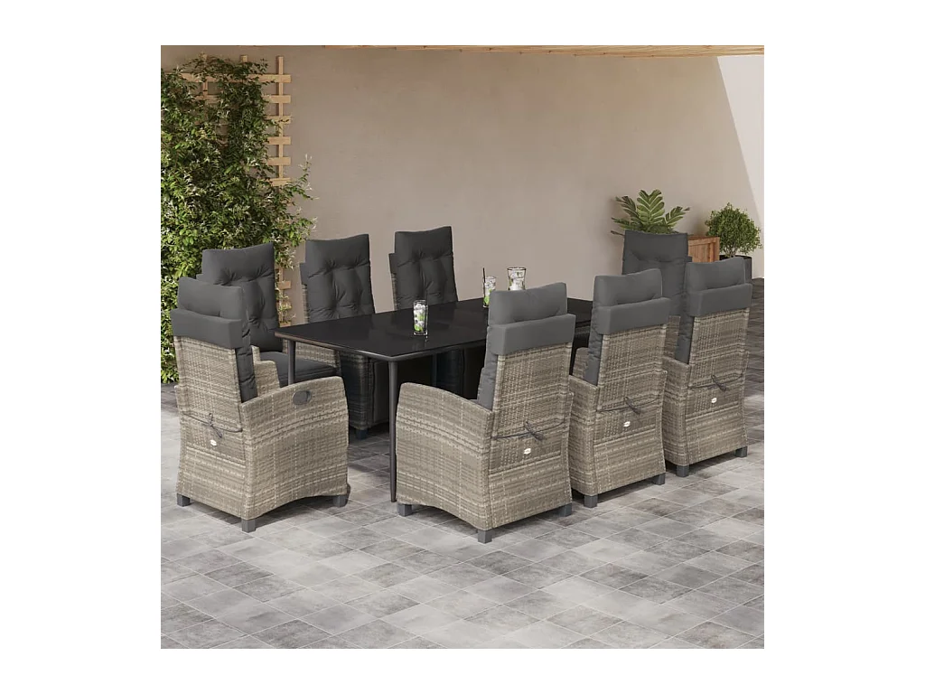 9-delige Tuinset met kussens poly rattan lichtgrijs