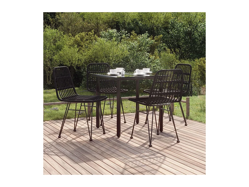 Mobilier à dîner de jardin 5 pièces Noir Résine tressée