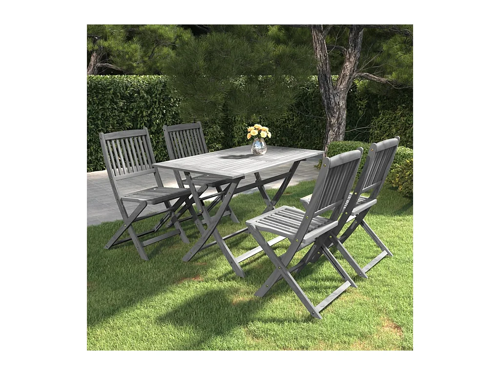 Mobilier à dîner de jardin 5 pièces Bois d'acacia massif Gris