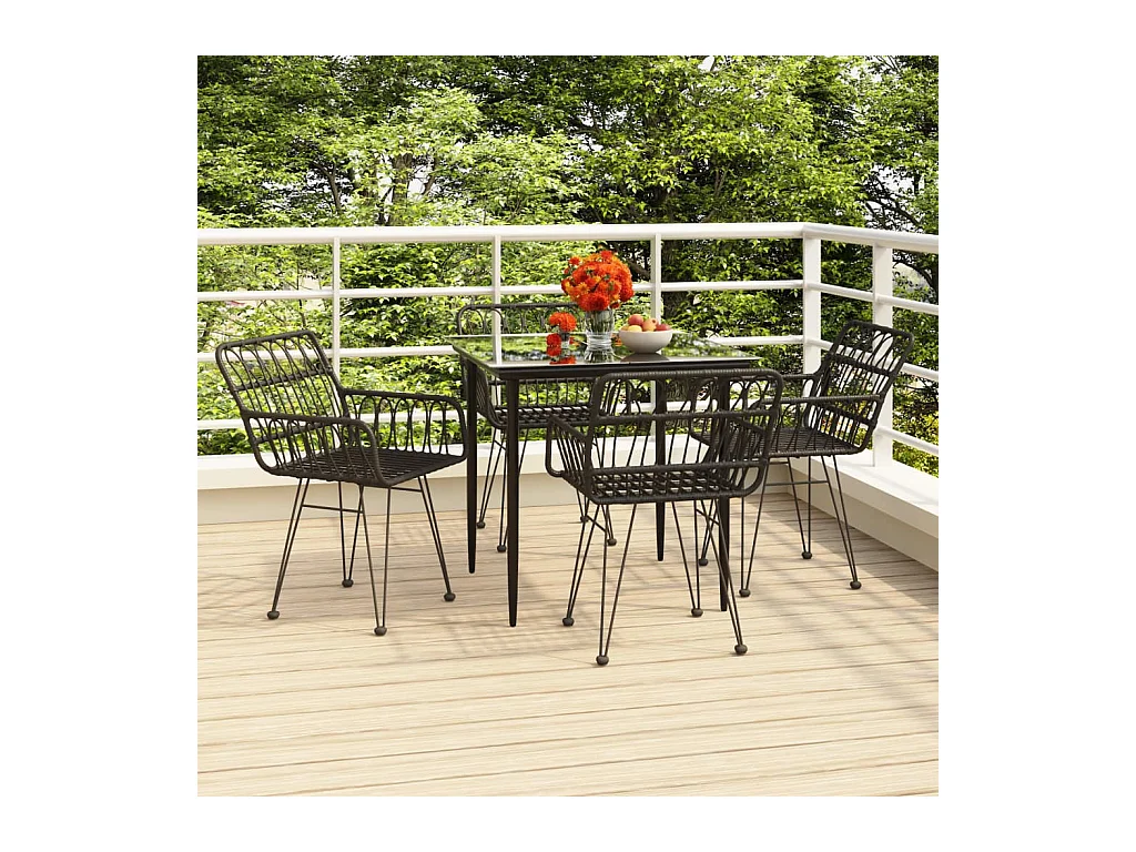 5 peças conjunto de jantar p/ jardim vime PE preto