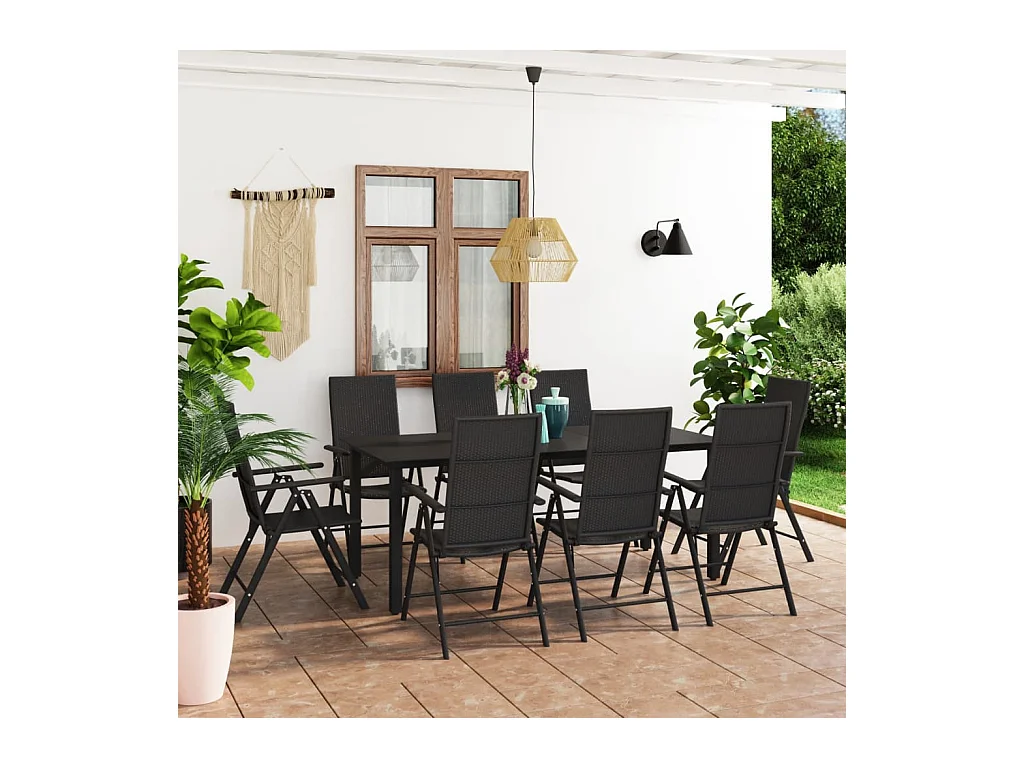 Ensemble de salle à manger de jardin 9 pièces Noir