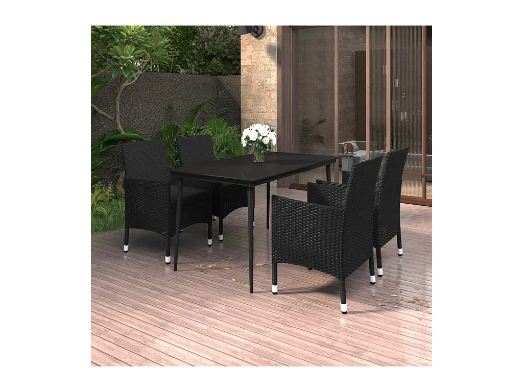 Mobilier à dîner de jardin coussins 5 pièces Résine tressée Verre