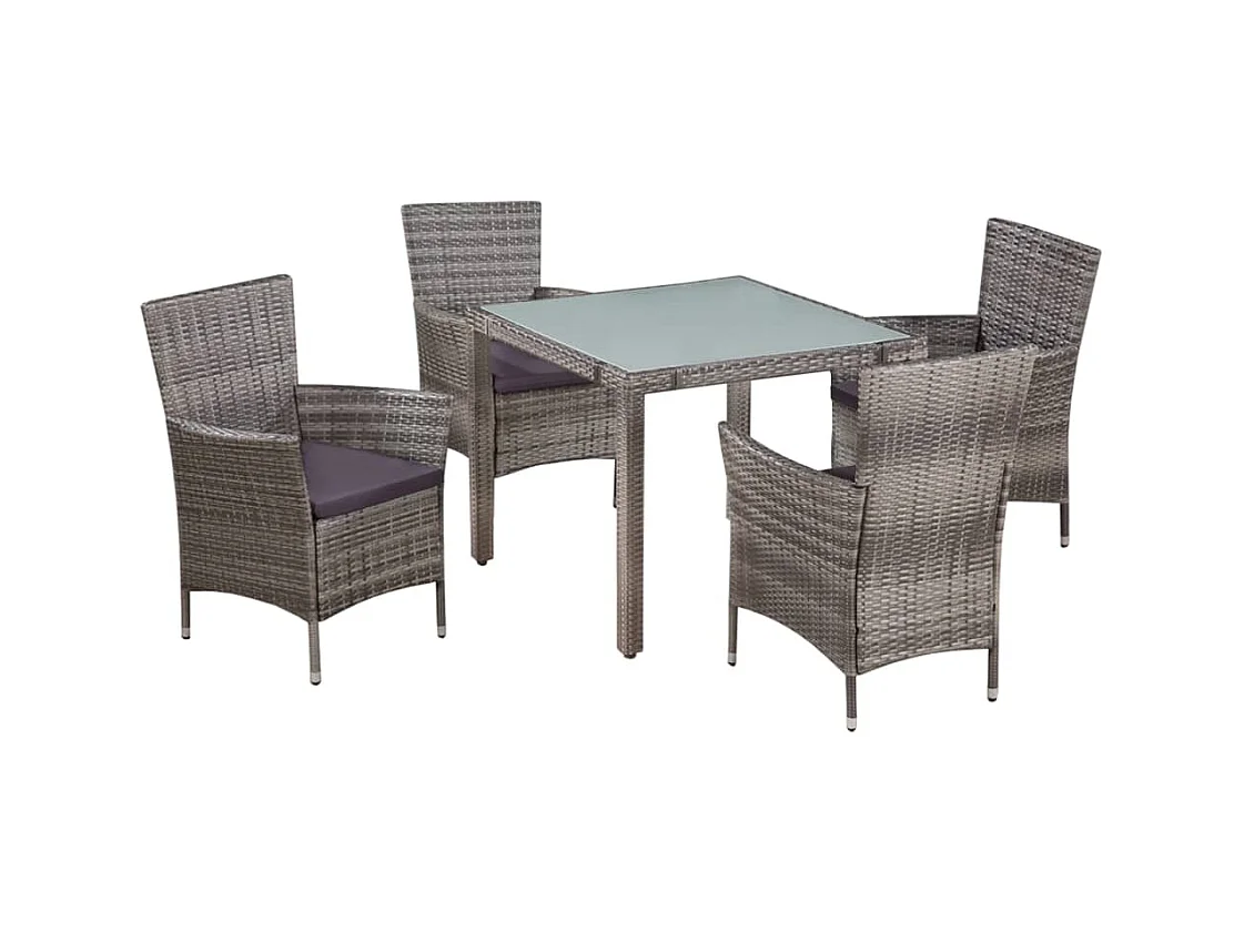 Mobilier à dîner de jardin 5 pièces et coussins Résine tressée Gris