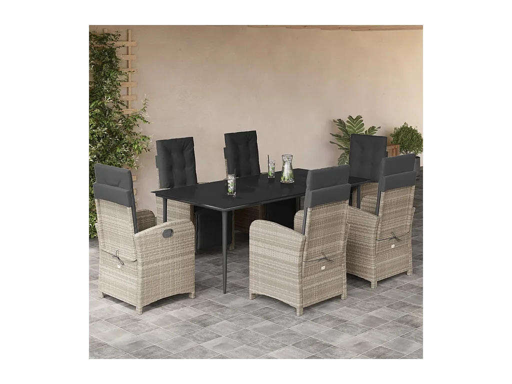 Set comedor jardín 7 piezas y cojines ratán sintético gris claro