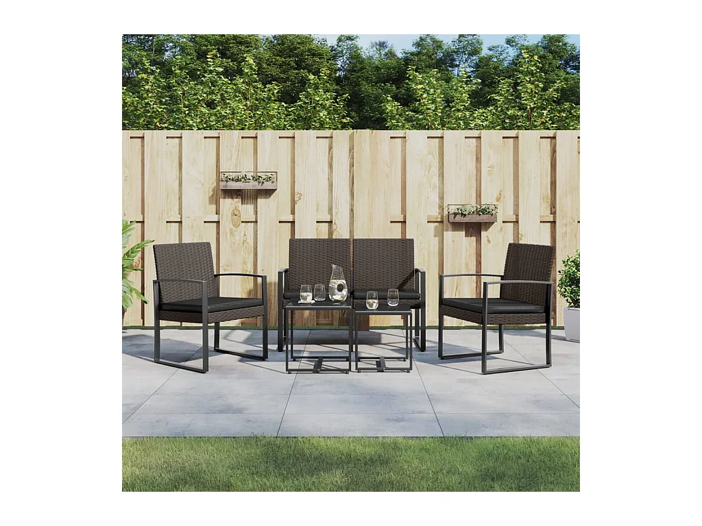 Ensemble à manger de jardin 5 pièces et coussins marron rotin PP