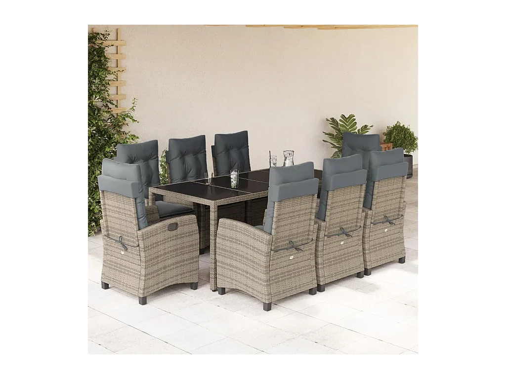 9-delige Tuinset met kussens poly rattan grijs