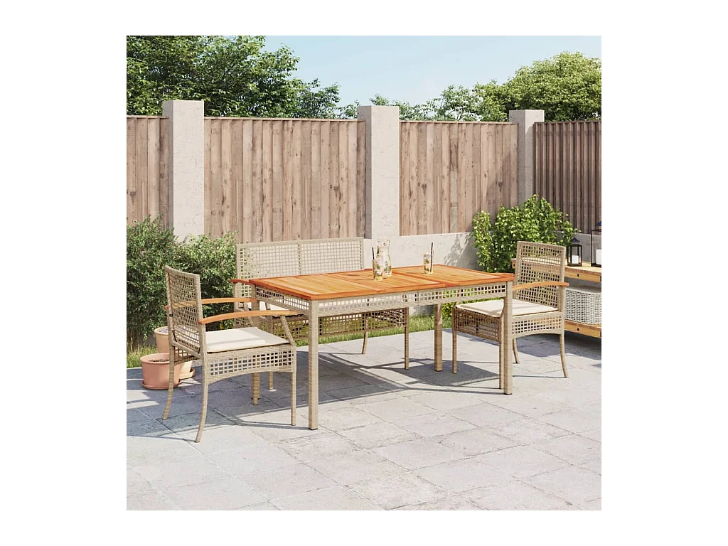 Set de comedor jardín con cojines 4 piezas ratán sintético beige
