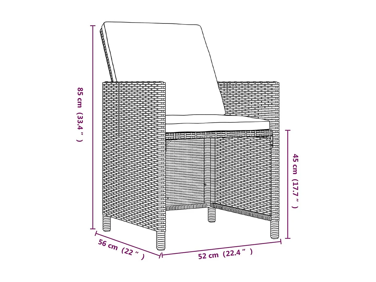 Meubles à dîner de jardin et coussins 9 pièces Poly rotin Marron