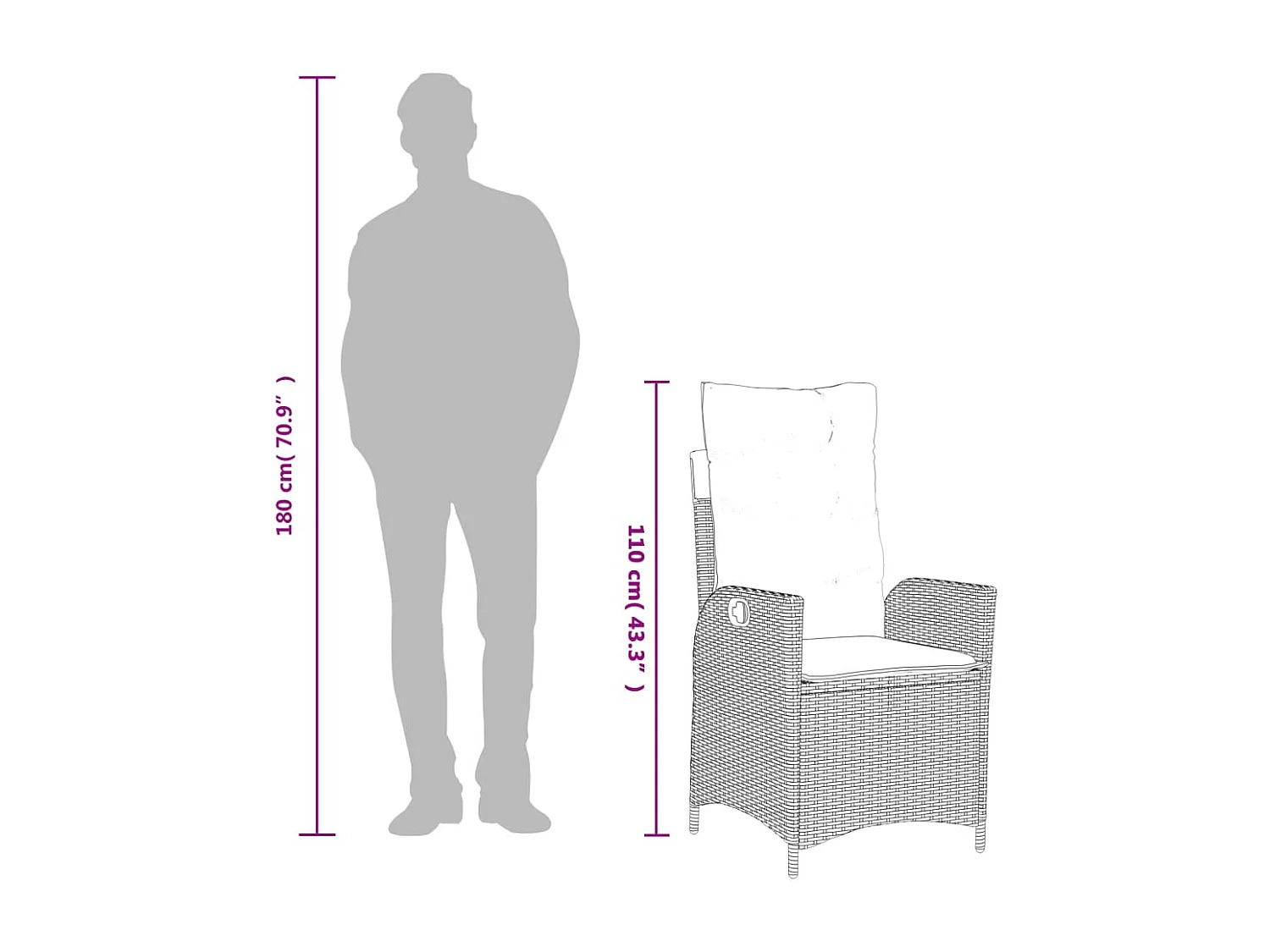 3 peças conjunto de jantar p/ jardim c/ almofadões vime PE cinza