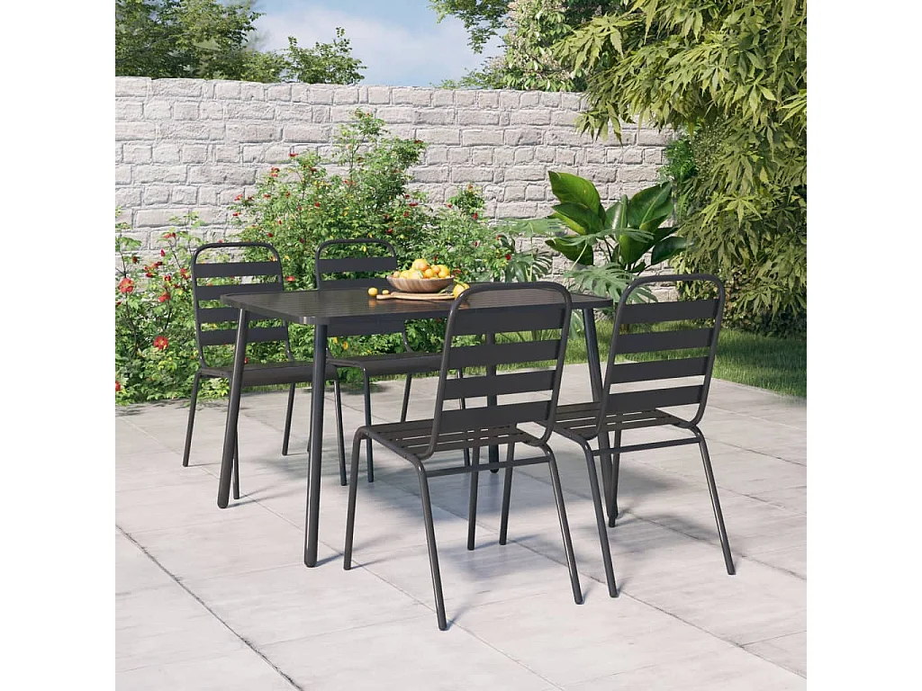 Ensemble de salle à manger de jardin 5 pièces anthracite acier