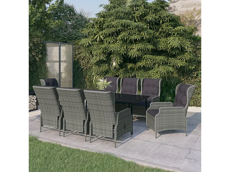 9 peças conjunto de jantar para jardim cinzento-claro