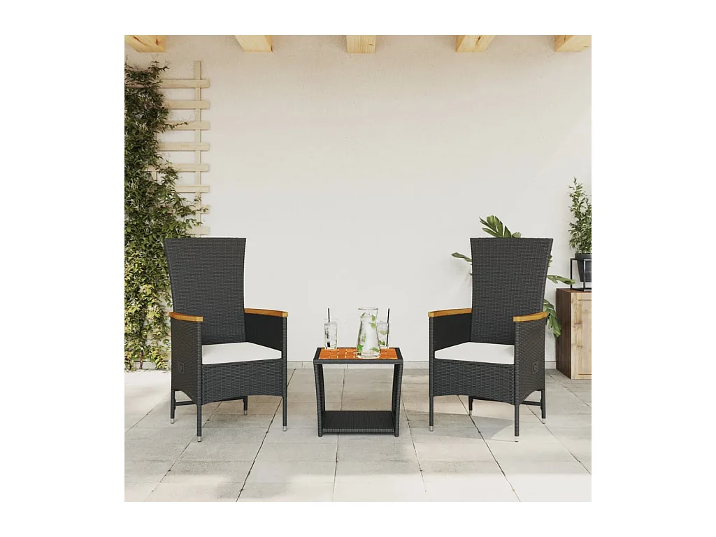 Ensemble à manger de jardin avec coussins 3 pièces Noir