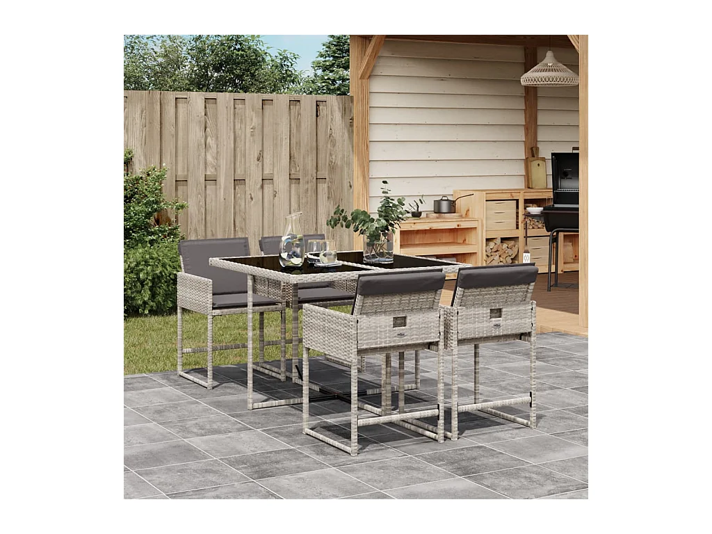 Ensemble à manger de jardin et coussins 5 pièces gris clair rotin