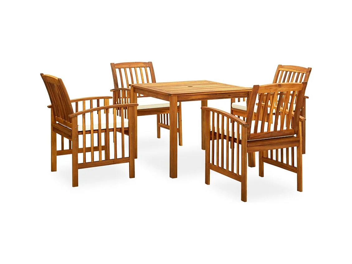 Mobilier à dîner de jardin 5 pièces avec coussins Acacia solide