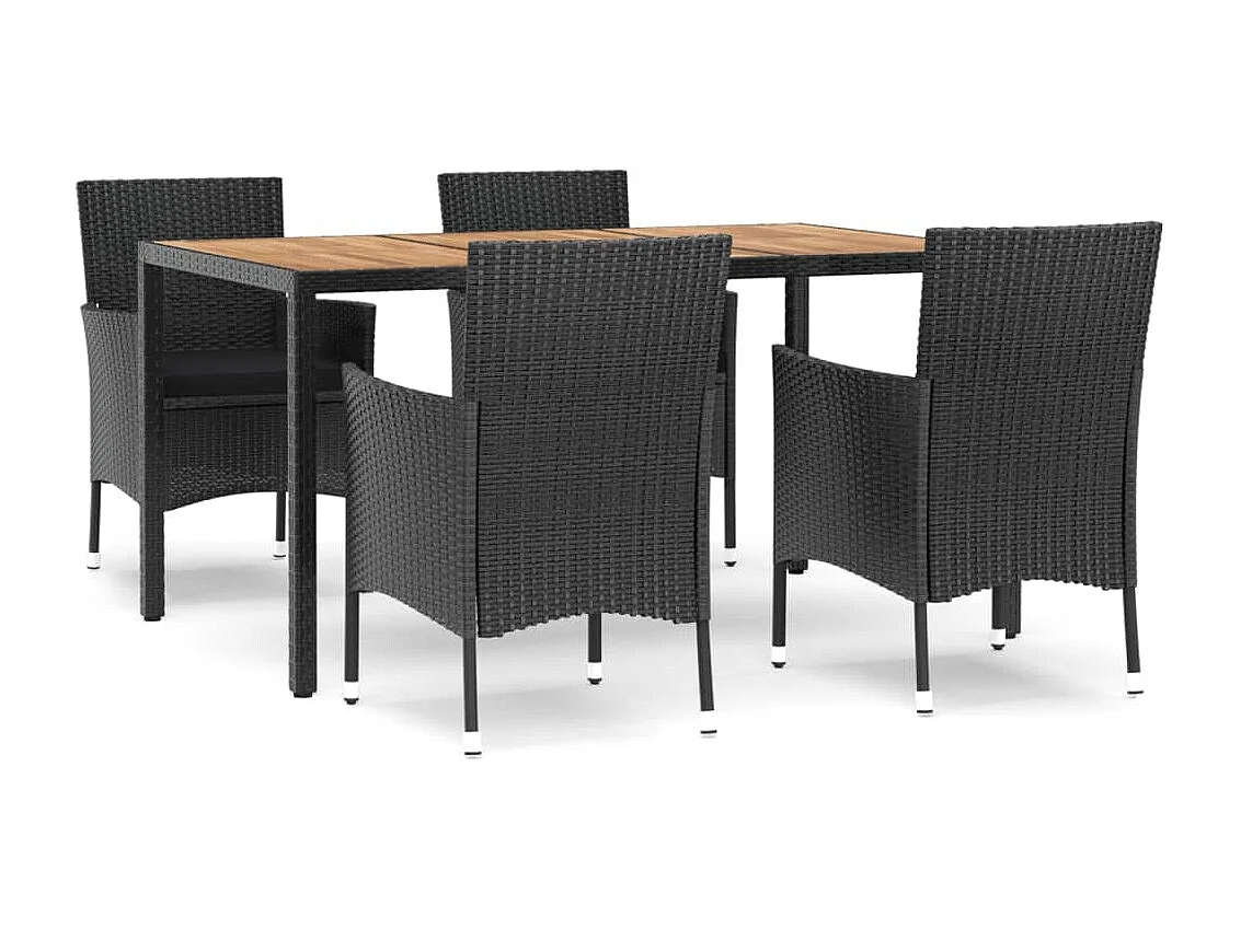 Mobilier à dîner de jardin et coussins 5 pièces Noir Résine tressée