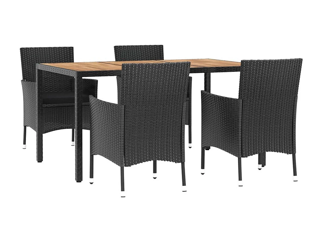 Mobilier à dîner de jardin et coussins 5 pièces Noir Résine tressée