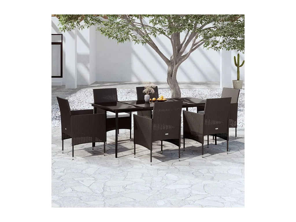 Mobilier de salle à manger de jardin avec coussins 7 pièces Noir