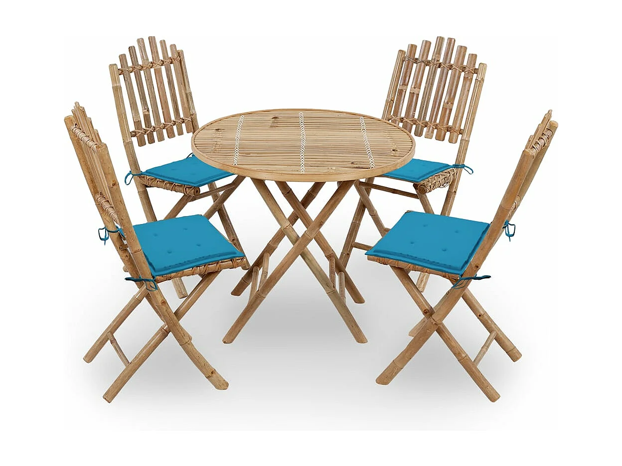 5-delige Tuinset inklapbaar met kussens bamboe